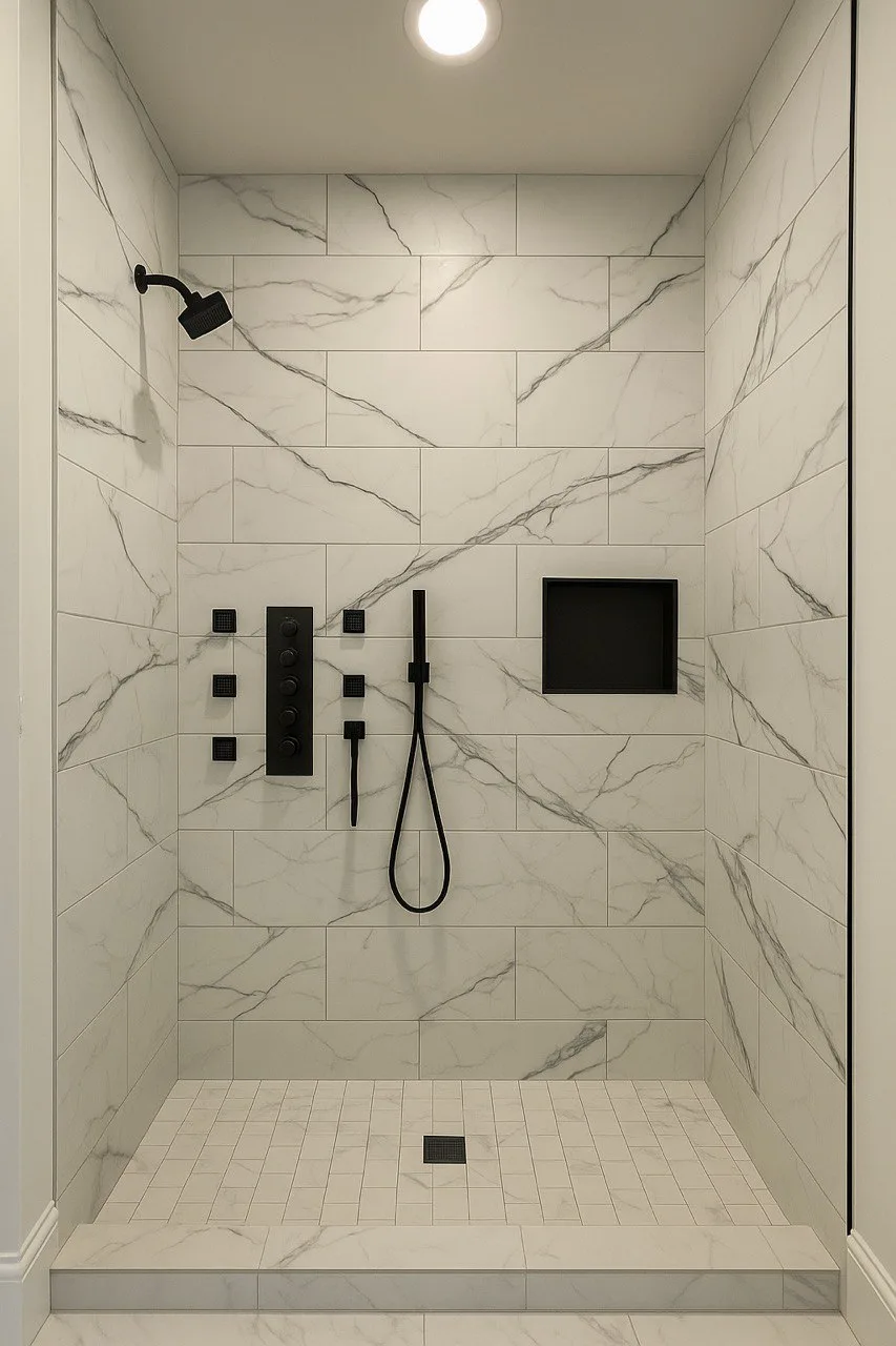 Material and layout detail relevant to bathroom remodeling